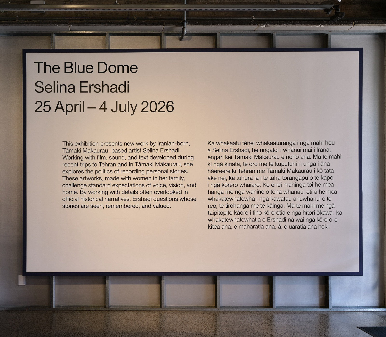 Image of wall text of exhibition The Blue Dome.